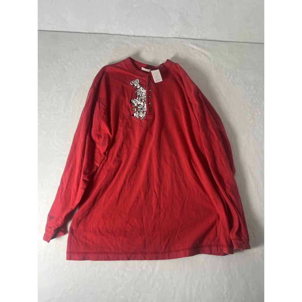 Vintage Disney Store 101 Dalmatians Embroidered Long Sleeve Henley Red XL